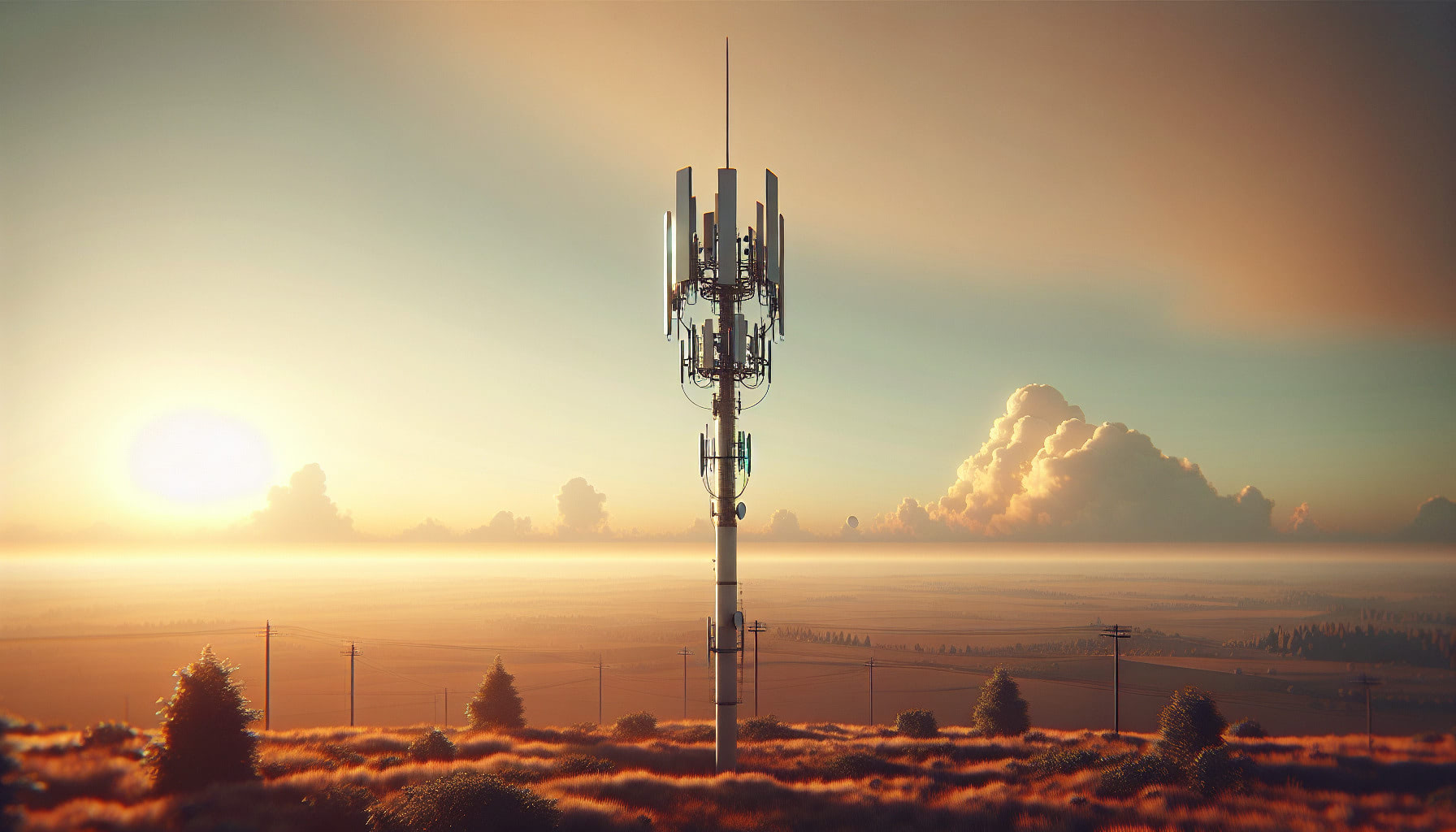 A 3D rendering of a communication pole that is broadcasting.