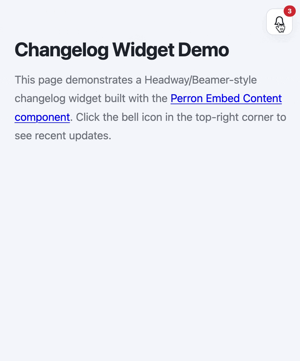 GIF of changelog widget in action