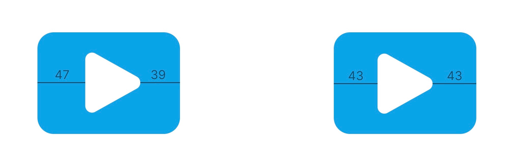 Showing play icon on left optically aligned, and mathematical aligned on the right