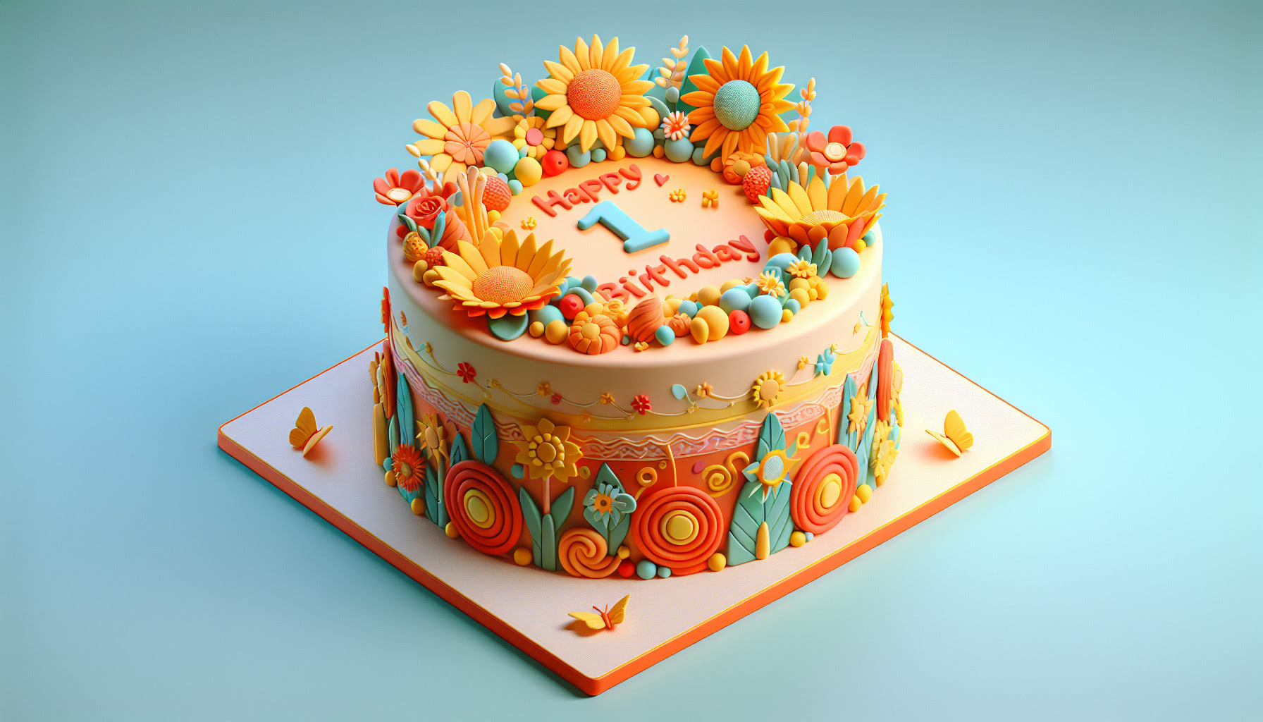 A 3d image of a cake with the text “Happy Birthday”