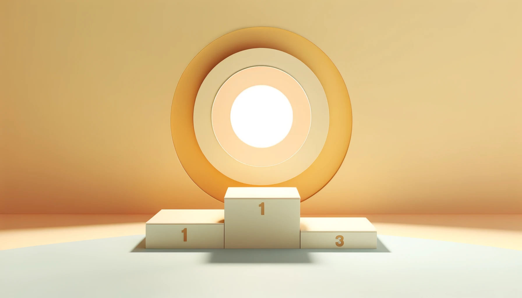 Abstract 3D rendering of a podium with positions 1, 2, and 3, in summer colors under a midday sun.