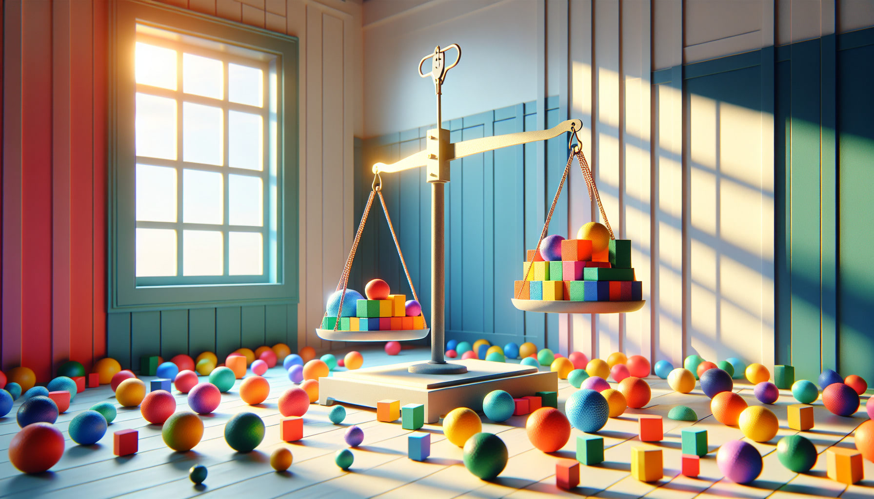 3D rendering of a scale,  with bright, summer colors