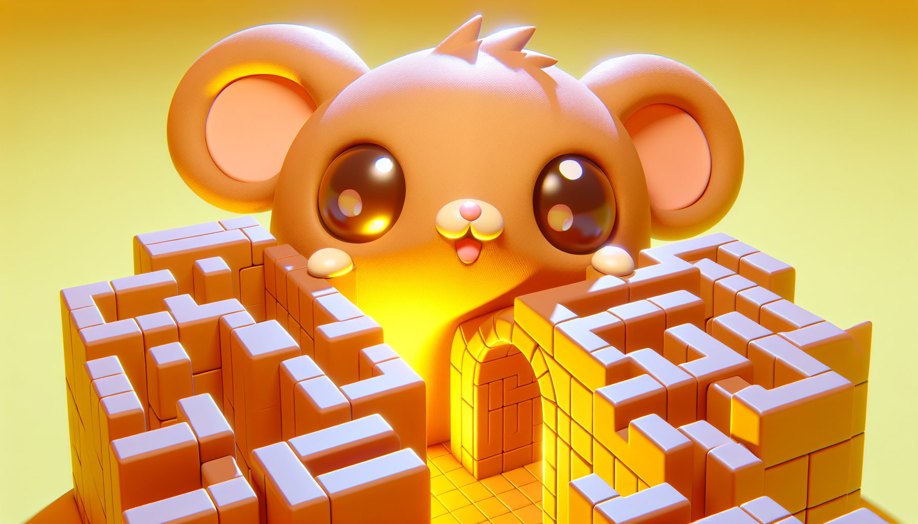 A 3D rendering of a mouse in a maze